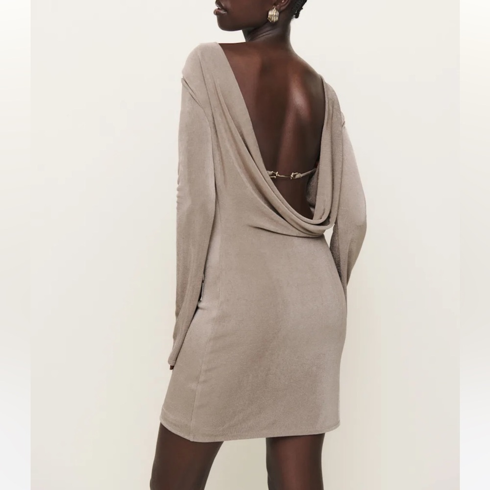 Reformation Womens Vivien Knit Open Back Long Sleeve Mini Dress in Stone Small